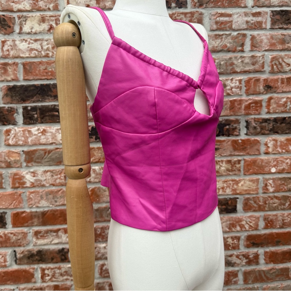 NWOT Wayf Anthropologie Barbiecore Pink Faux Leather Crop Top / L - Picture 8 of 17